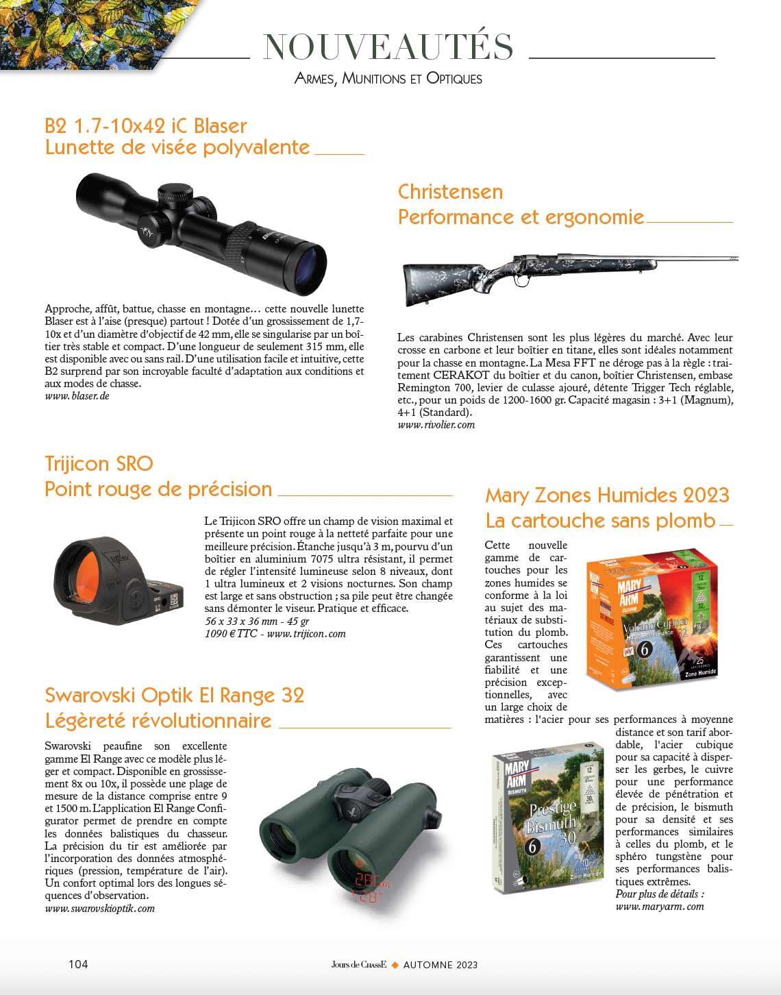 Nouveautés : Armes, munitions et optiques